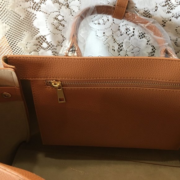 NWT JUSTFAB SATCHEL, OUT OF OFFICE, COGNAC MULTI - Picture 8 of 11